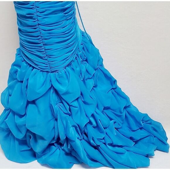 JOLI Prom Blues Ruched Sequin Beaded Bubble Hem Strapless Formal Maxi Dress 12 - Picture 11 of 16